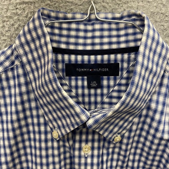 Tommy Hilfiger Shirt Mens Large Blue Plaid Long Sleeve Button Down Logo - Picture 12 of 12